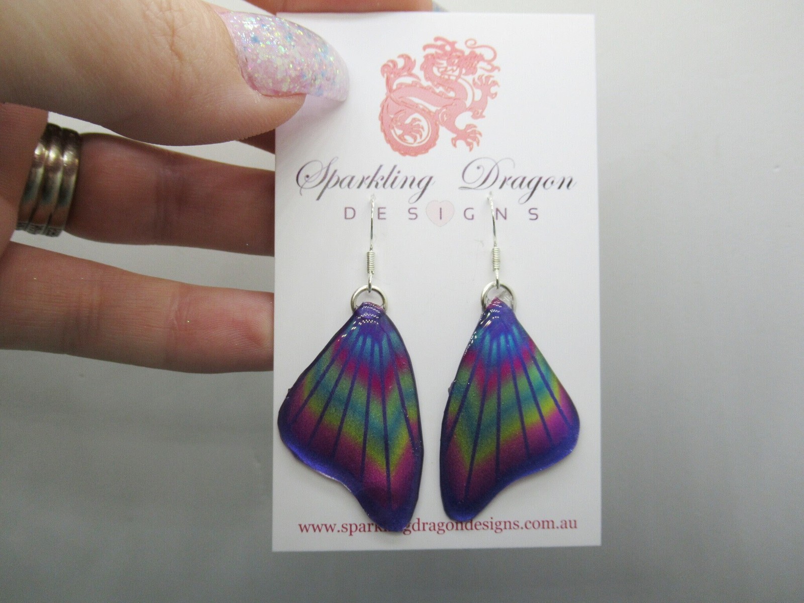 Butterfly Wing Earrings Purple & Rainbow- Fairy Jewellery, Fun Gift for her
