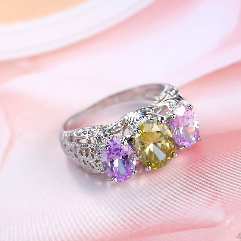 18.20 Cts Olive Peridot Purple Amethyst Gemstone Silver Woman Ring Size 6-10