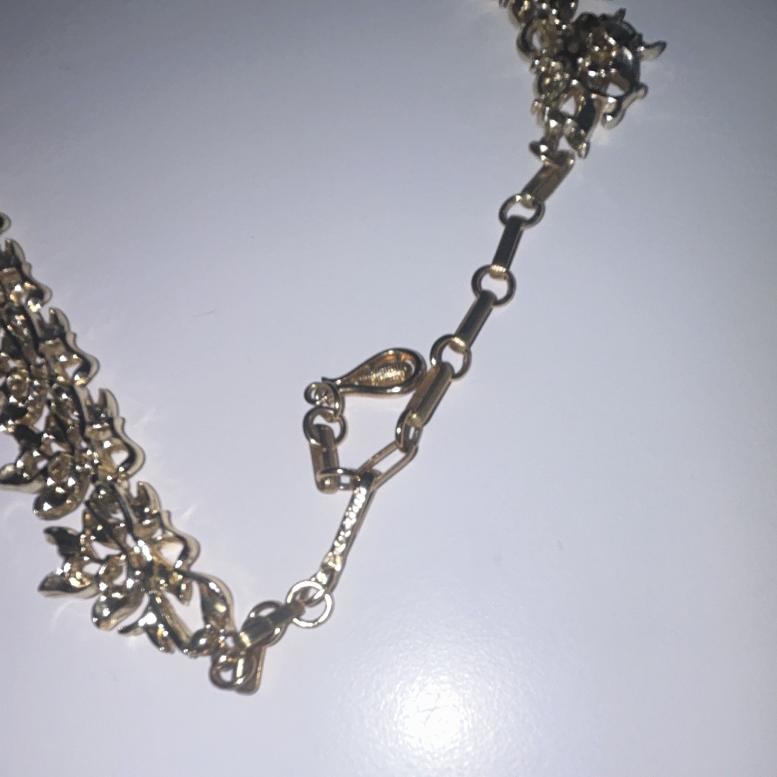 Gold Tone Leaf Link Statement Necklace Adjustable Lobster Clasp