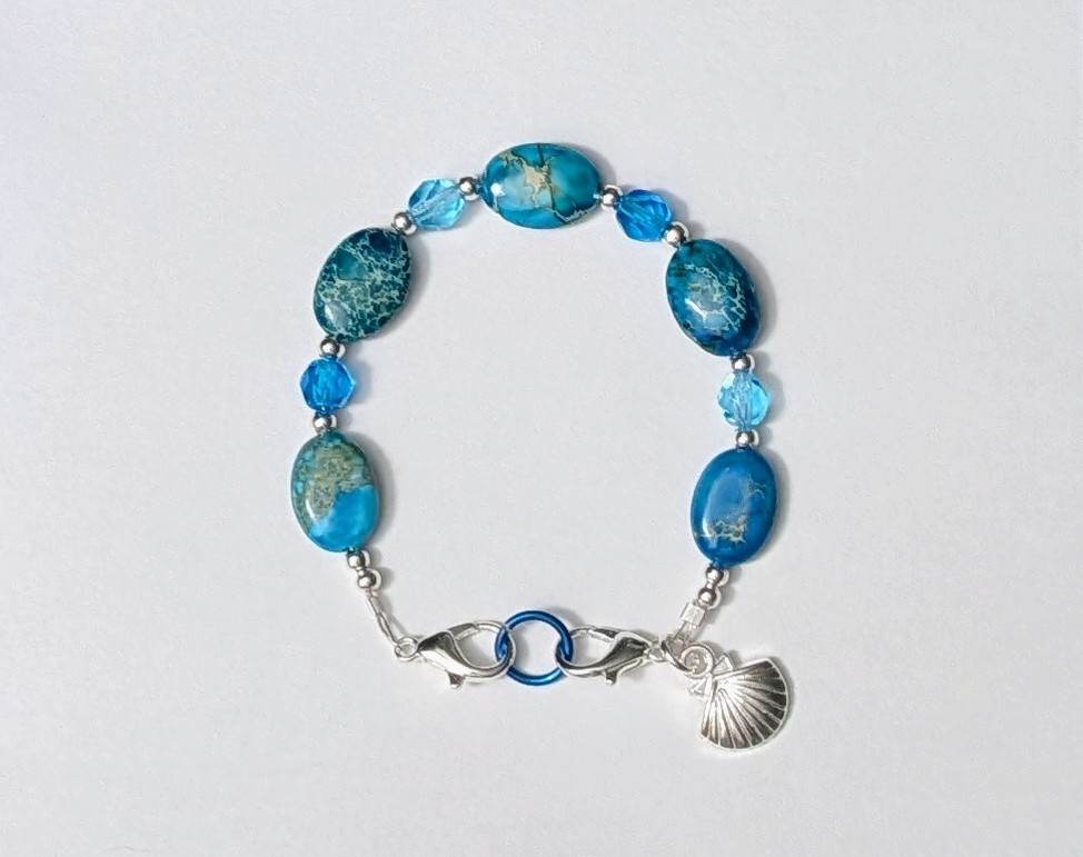 Blue Ocean Jasper Beads Dark & Light Aqua Medical Alert ID Replacement Bracelet