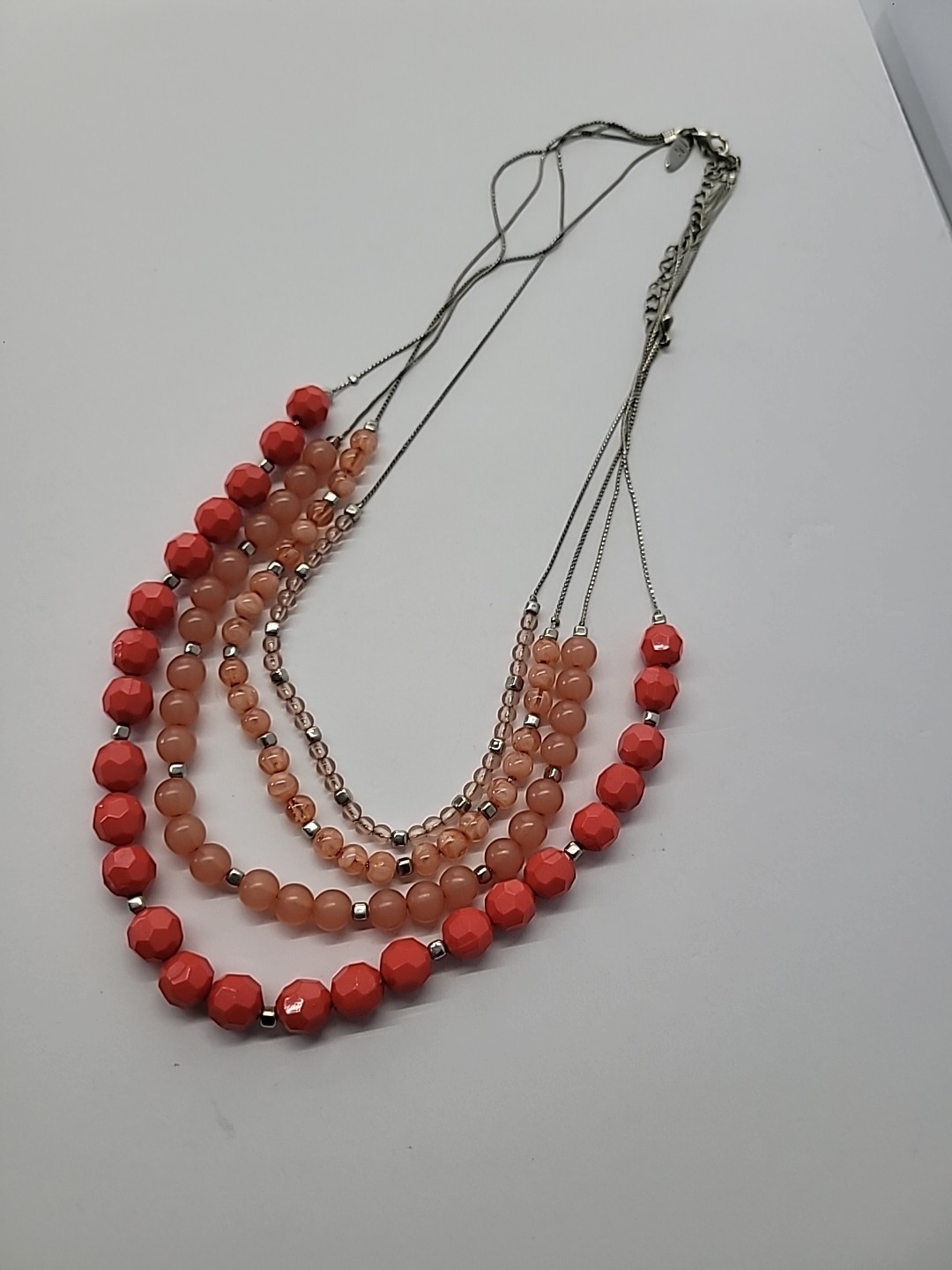 Multi Strand Coral Peach Beaded Statement Necklace Layered Fashion Jewelry