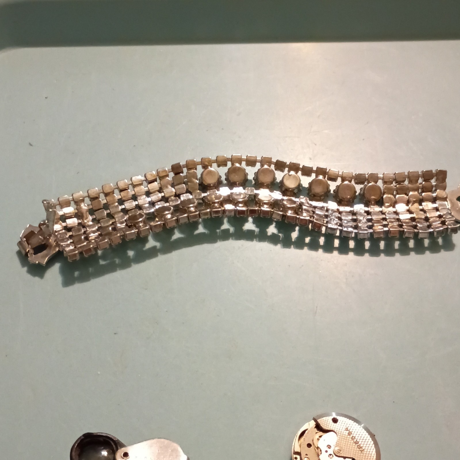 Vintage Weiss Signed Clear Rhinestone Wide Bracelet Multi Row Statement Bridal