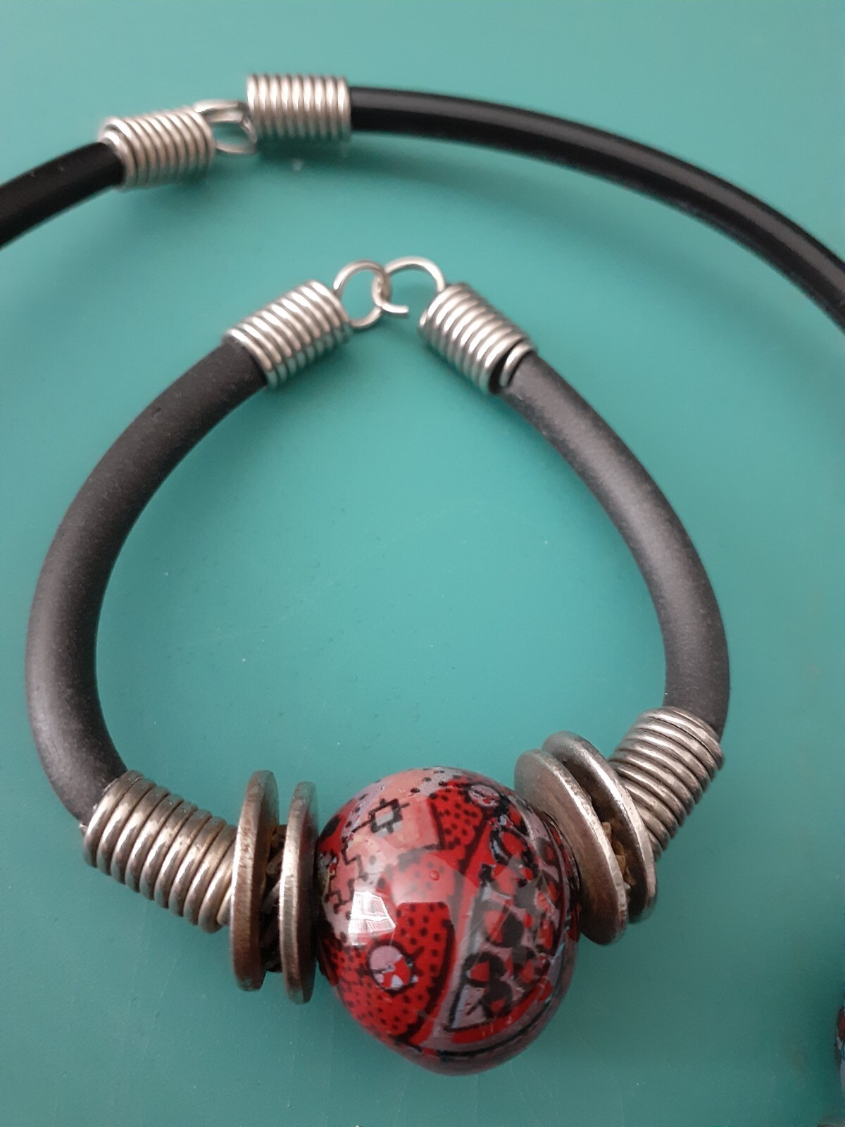 NWOT Boho Tribal Ethnic Statement Ceramic Bead Metallic Choker Necklace/Bracelet