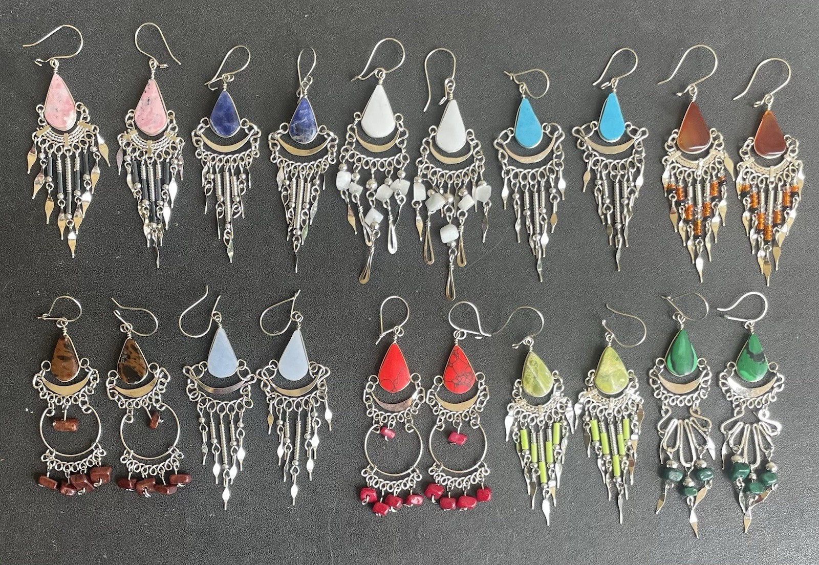 10 Pairs Peruvian Semi-Precious Stone Earrings Handmade Dangle Lot Peru Boho
