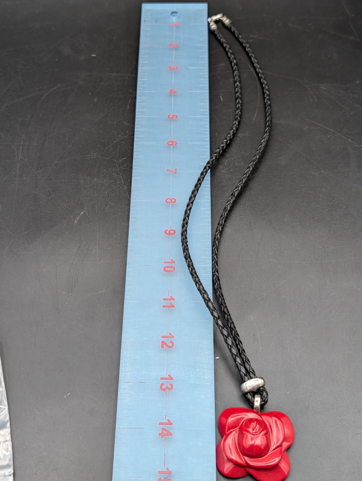 Large Genuine Carved Red Coral Rose Pendant Necklace Braided Cord Statement 30g