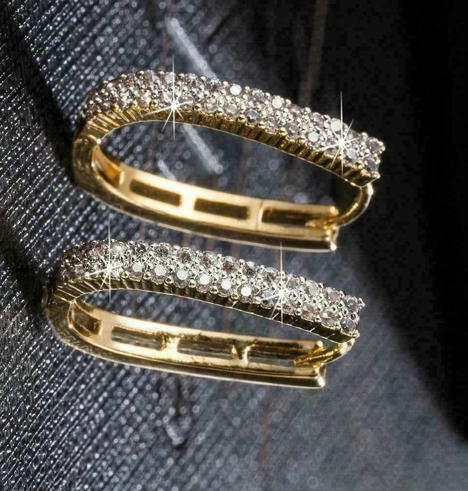 14K Yellow Gold Plated In 3Ct Round Cut Simulated Diamond Stunning Hoop Earrings