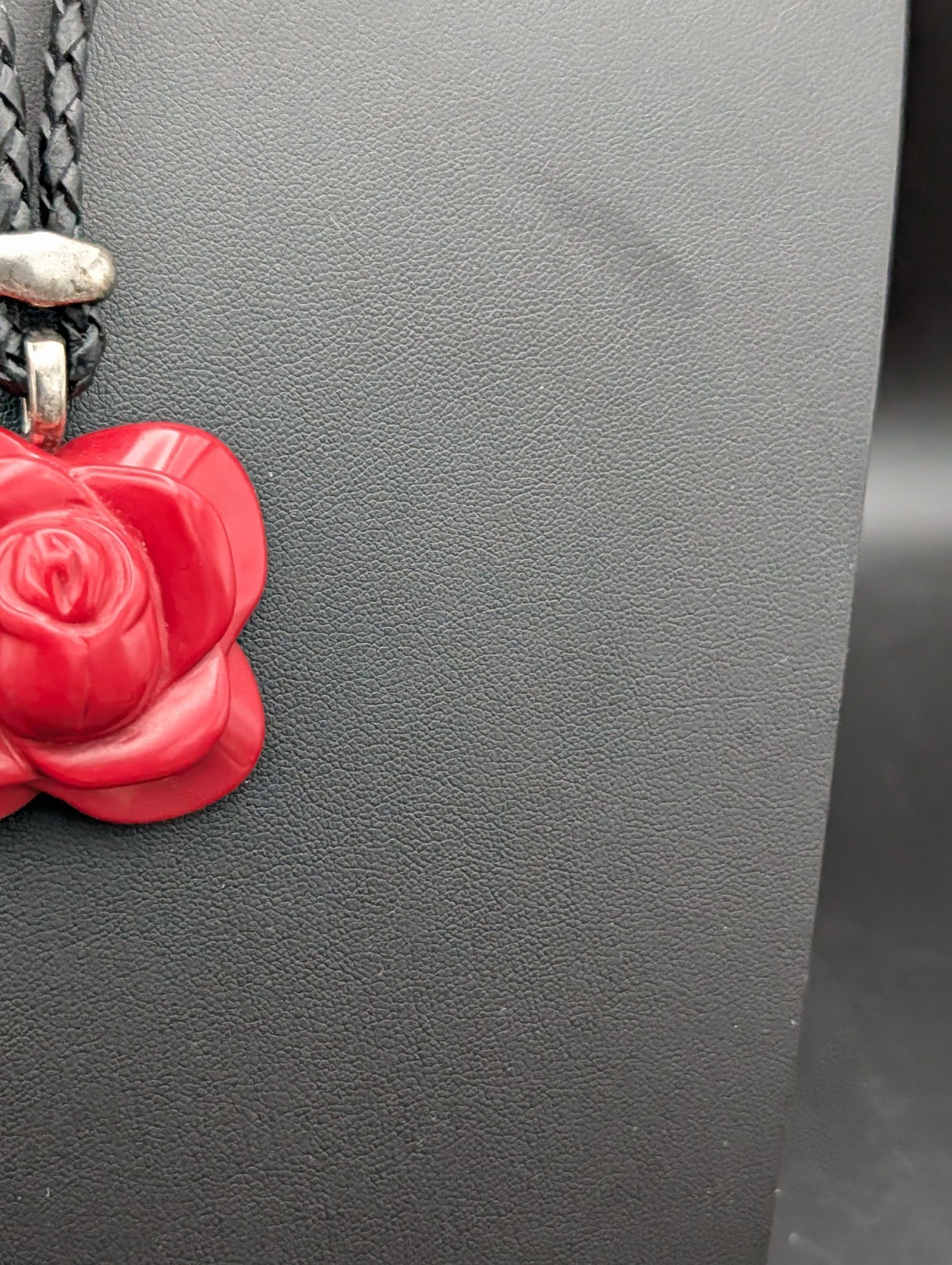 Large Genuine Carved Red Coral Rose Pendant Necklace Braided Cord Statement 30g