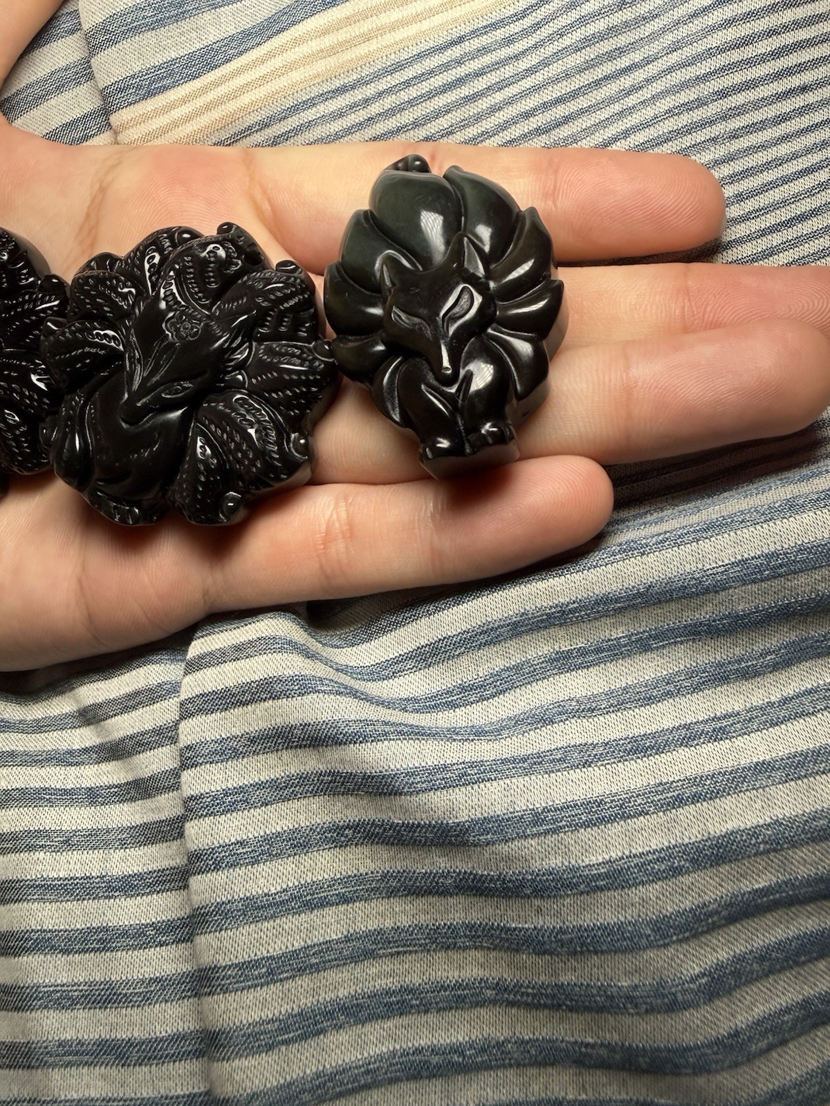 Crystal obsidian nine tail fox Pendant Lot of 3 Animal