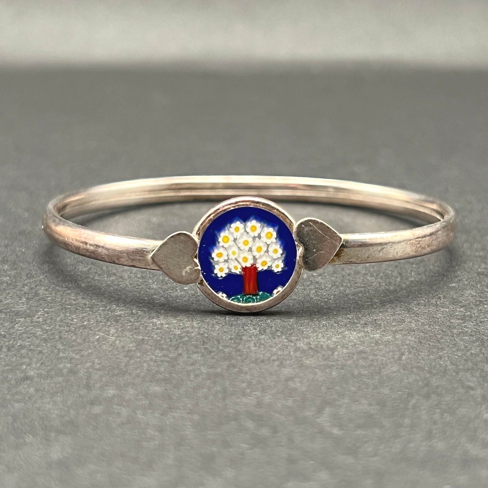 Vintage Art Glass Bracelet Silver Plated Blue Millefiori Tree Italy 6.75″