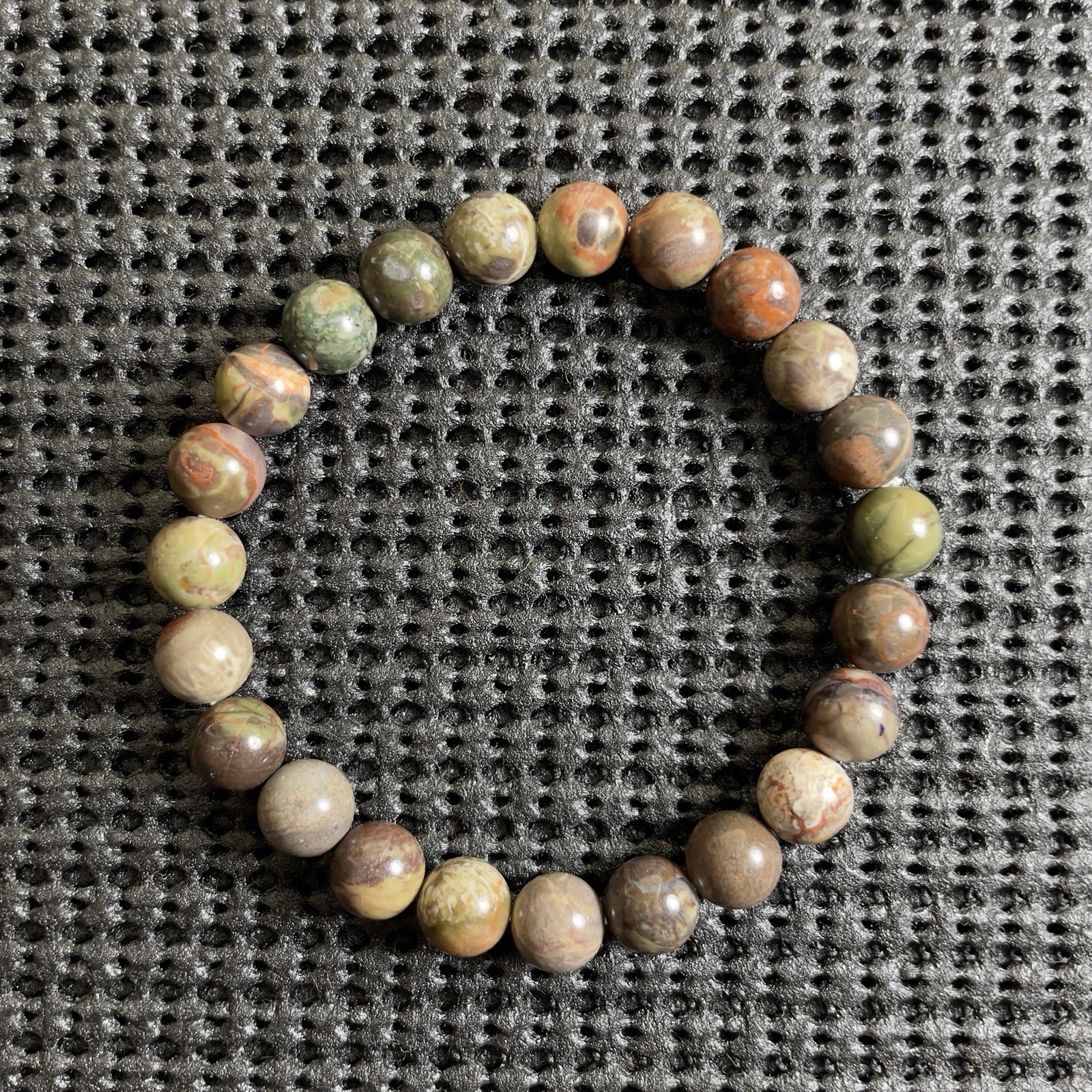 8mm Rainforest Agate Natural Gemstone Bracelet Stretchy Minimalist Jewelry