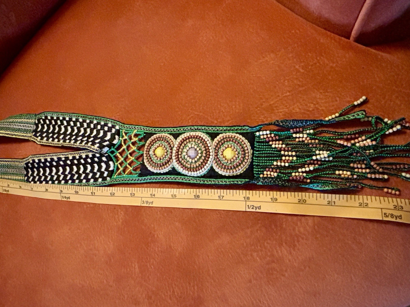 Anthropologie Long Beaded And Fabric Statement Necklace