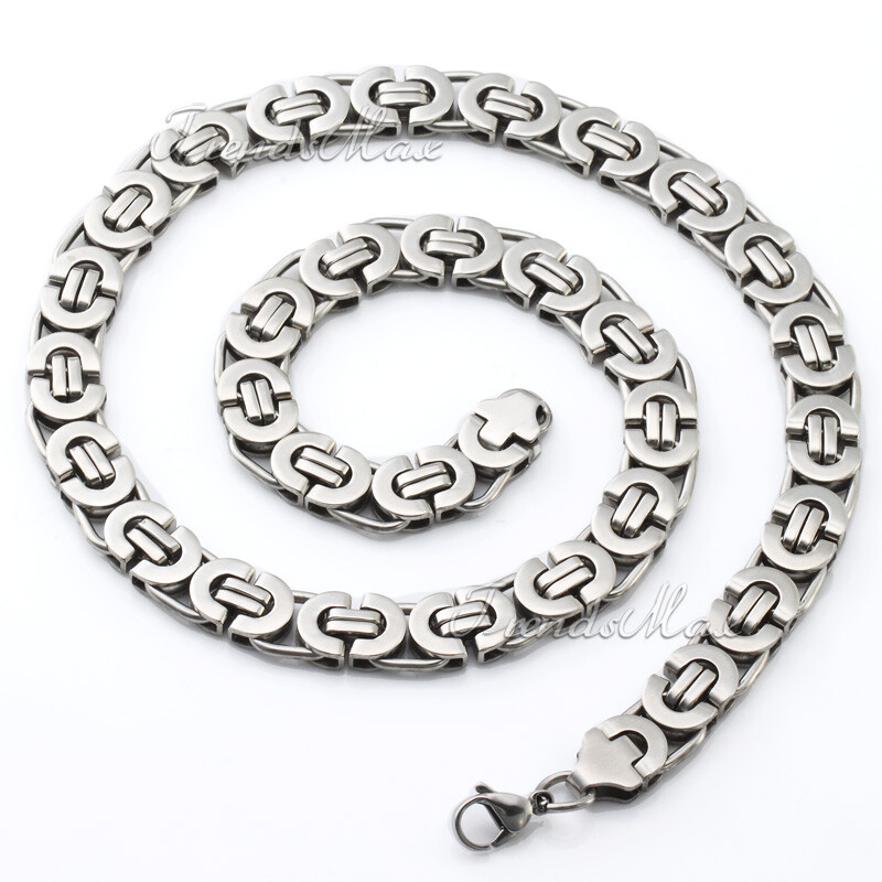 18-36″ 11mm Stainless Steel Flat Byzantine Link Chain Necklace or Bracelet 7-10″
