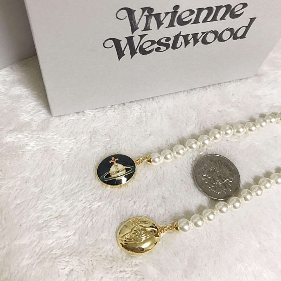 Vivienne Westwood Necklace Enamel Pearl Choker Black x Gold 40cm IN BOX