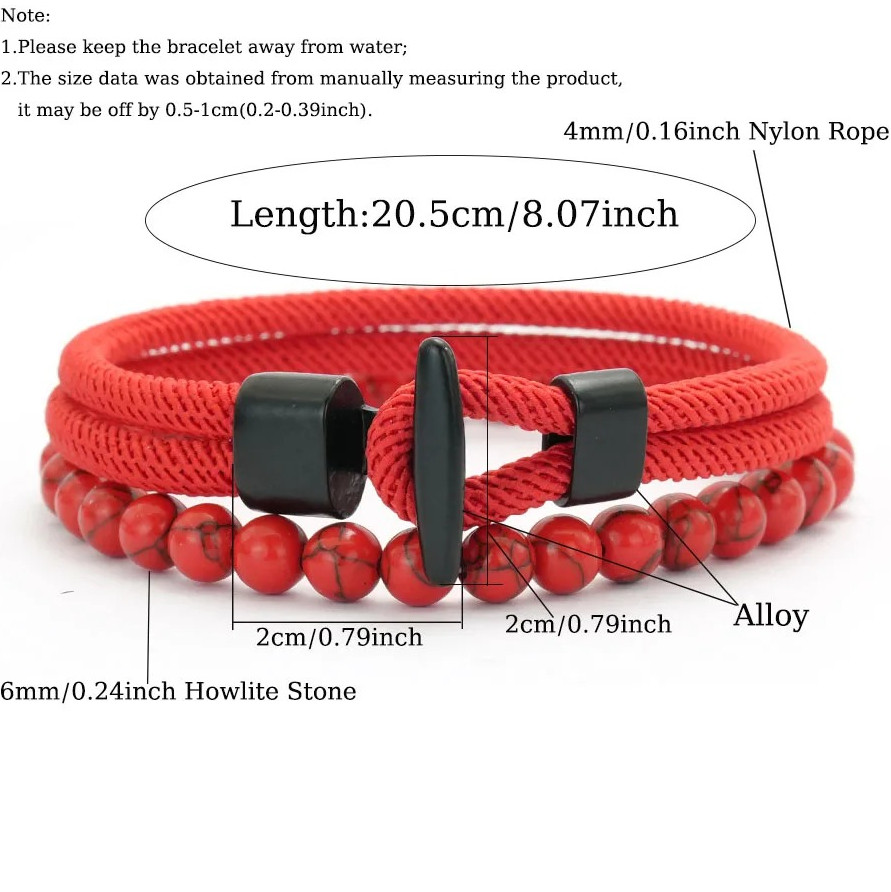 2PCS Men’s Beaded Rope Bracelet Set Tiger Eye & Malachite Stone Handmade Jewelry