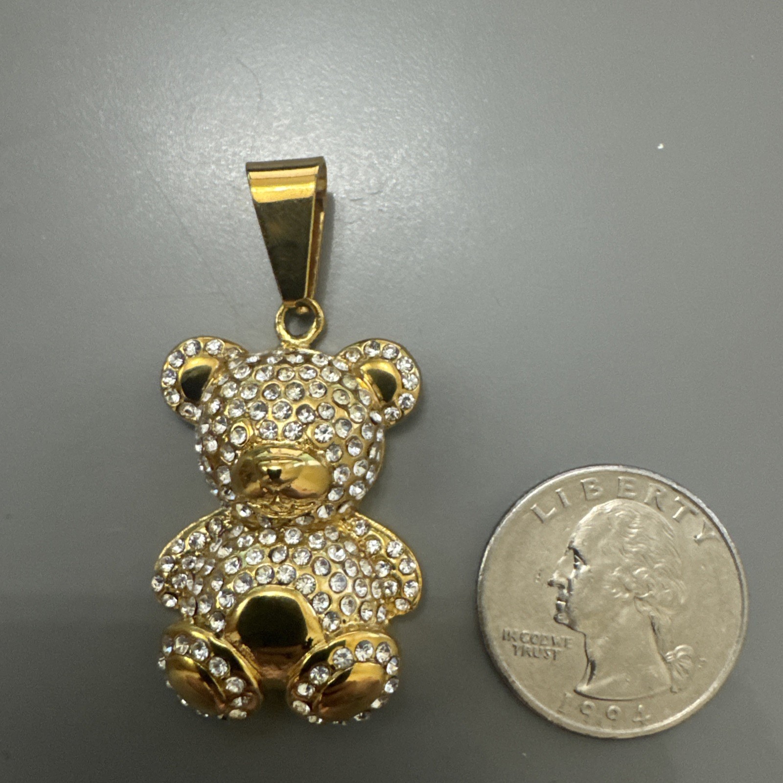 Teddy Bear Studded Gold Plated Stainless Steel Pendant 24 Inch Necklace Gift Her