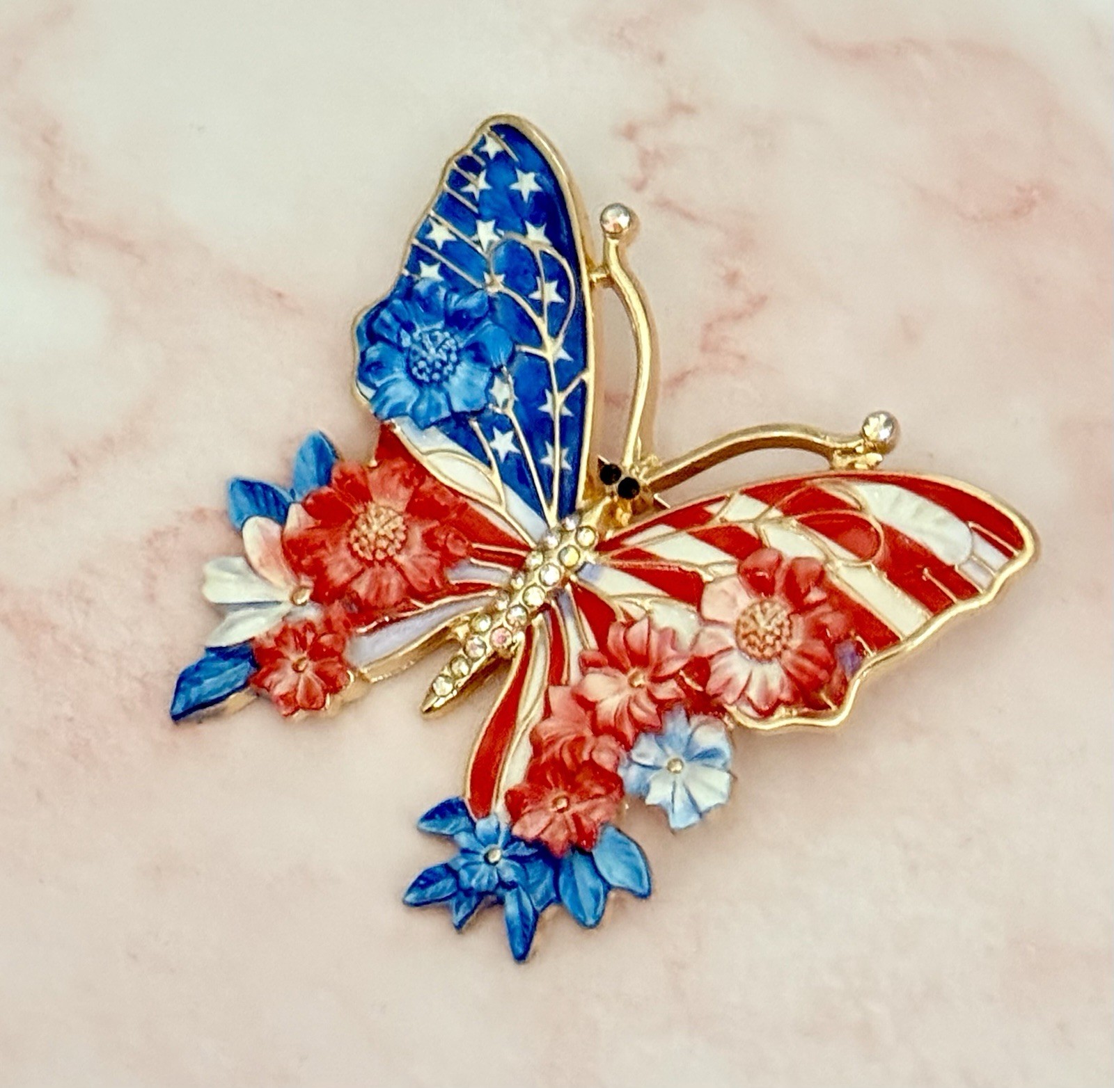 American Butterfly Brooch Enamel USA Flag Pin Patriotic Jewelry