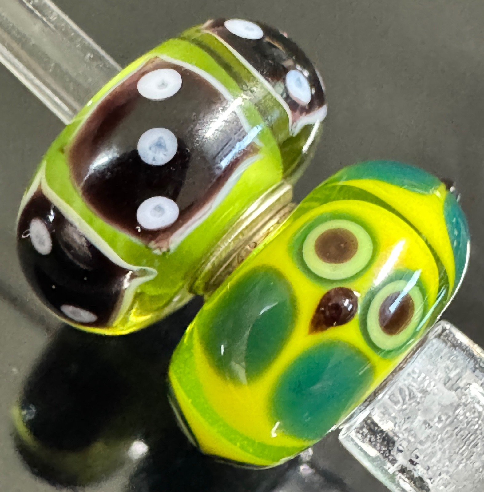 (SET OF 2) TROLLBEADS CRITTER OWL and Dice UNIQUES OOAK