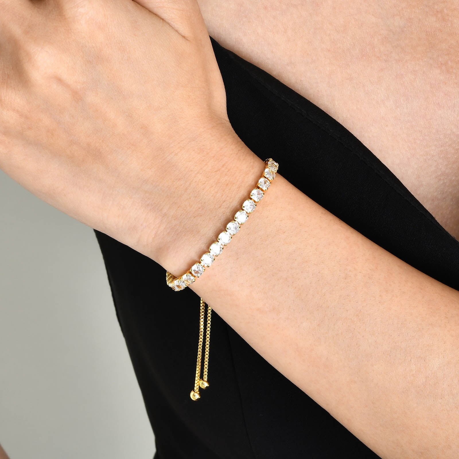 Copper Base with Plated Finish Synthetic Cubic Zirconia Inlay Adjustable Tennis