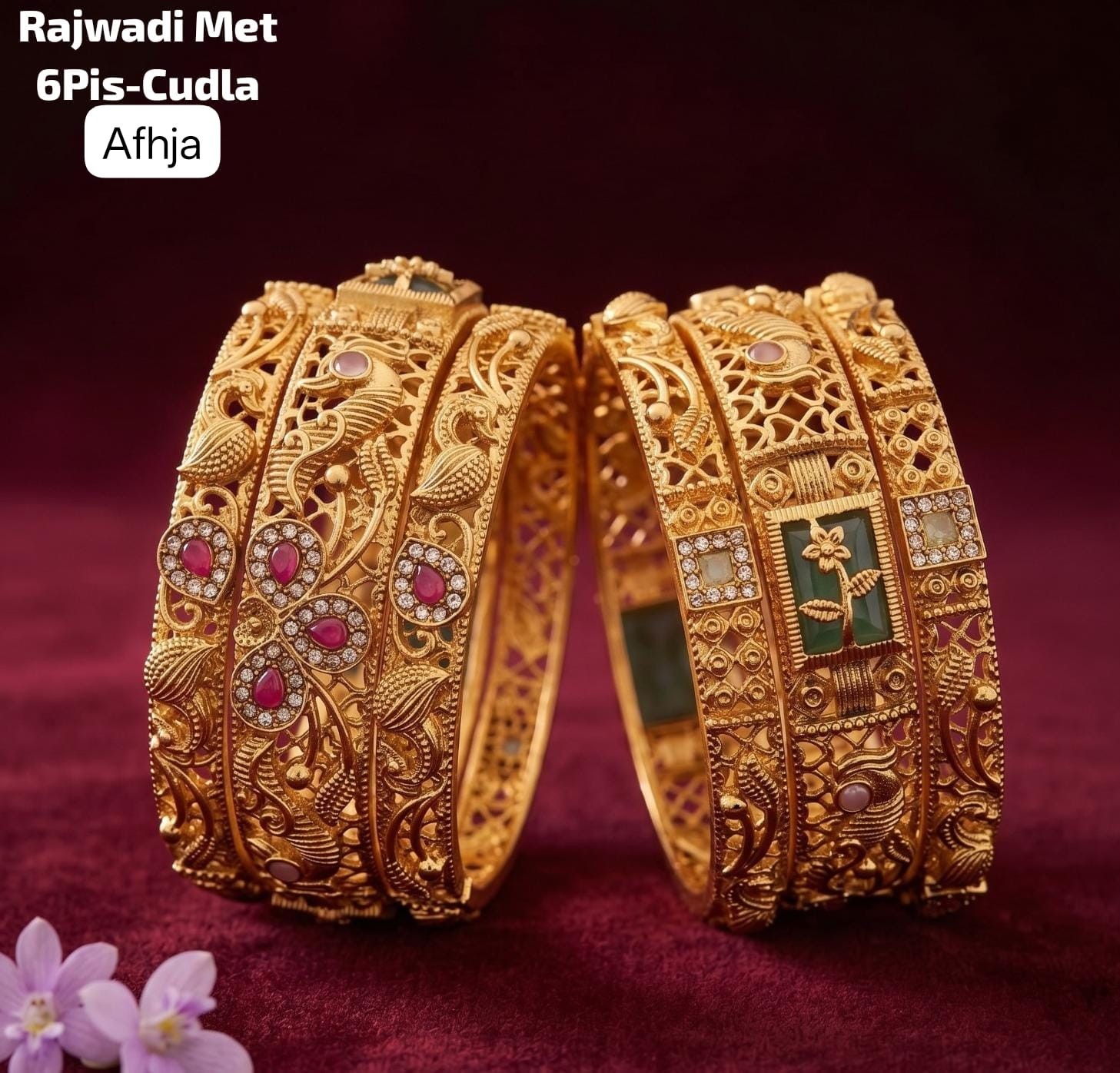Premium Brass Rajwadi 6 Pcs Chudla Set – Traditional Designer Bangles (Sizes 2.4