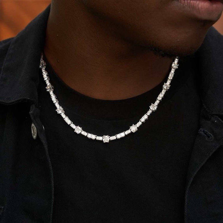 GLD Shop Unisex Tennis Brilliant Necklace In Silver Tone 17”