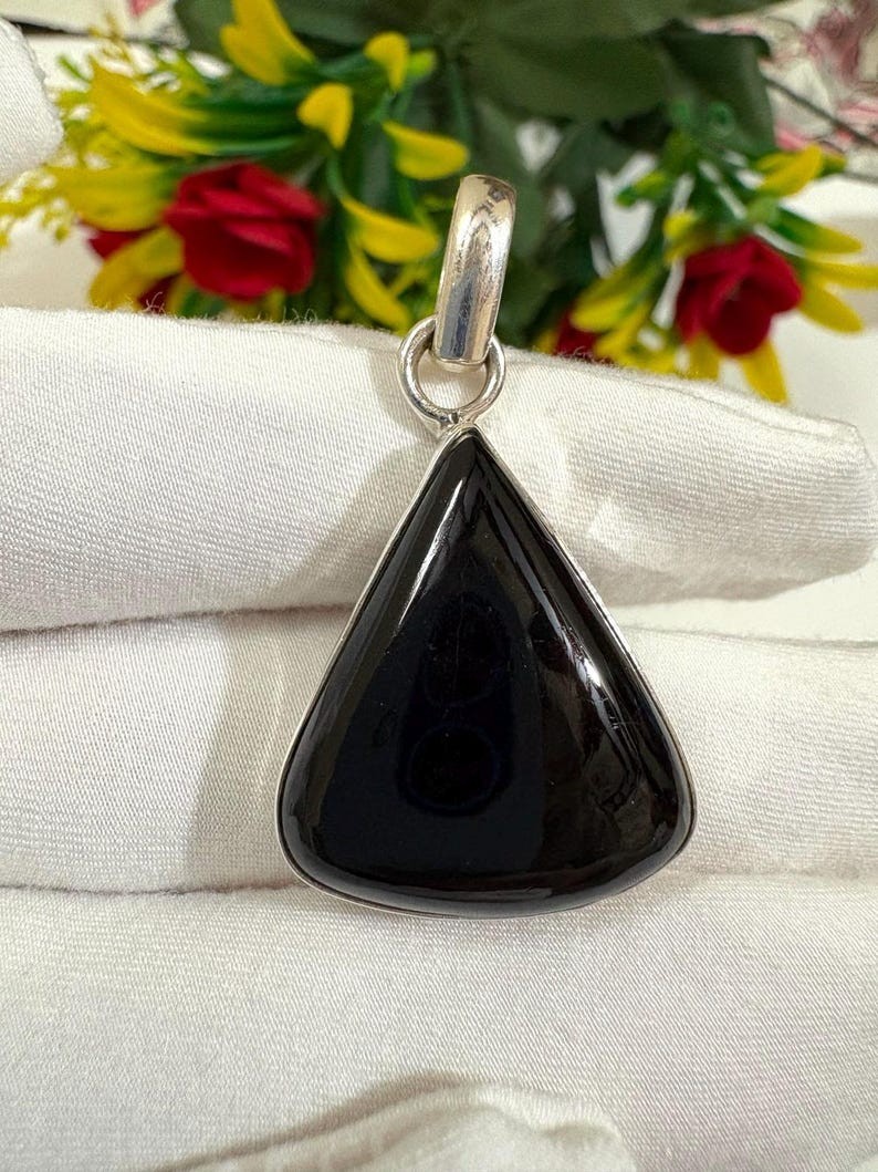 Natural Black Tourmaline Pendant 37.15Ct 925 Silver Crystal Jewelry