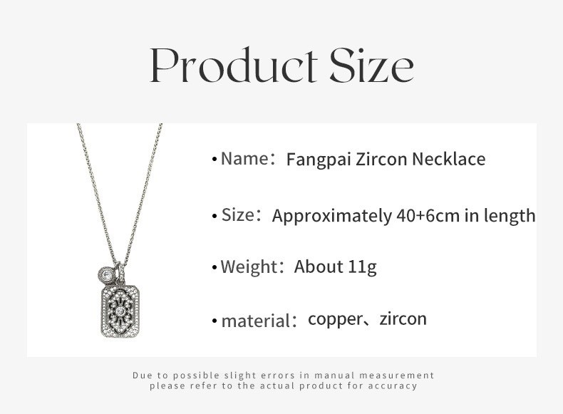 Vintage Square Tag Simulated CZ Pendant Adjustable Wheat Chain Necklace