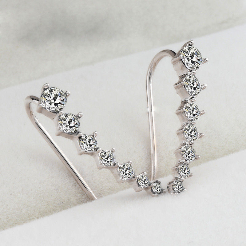 SINGLE ROW EARRING HOOK CUFF PAIR PINK CLEAR MULTI COL GOLD SILVER PLATE