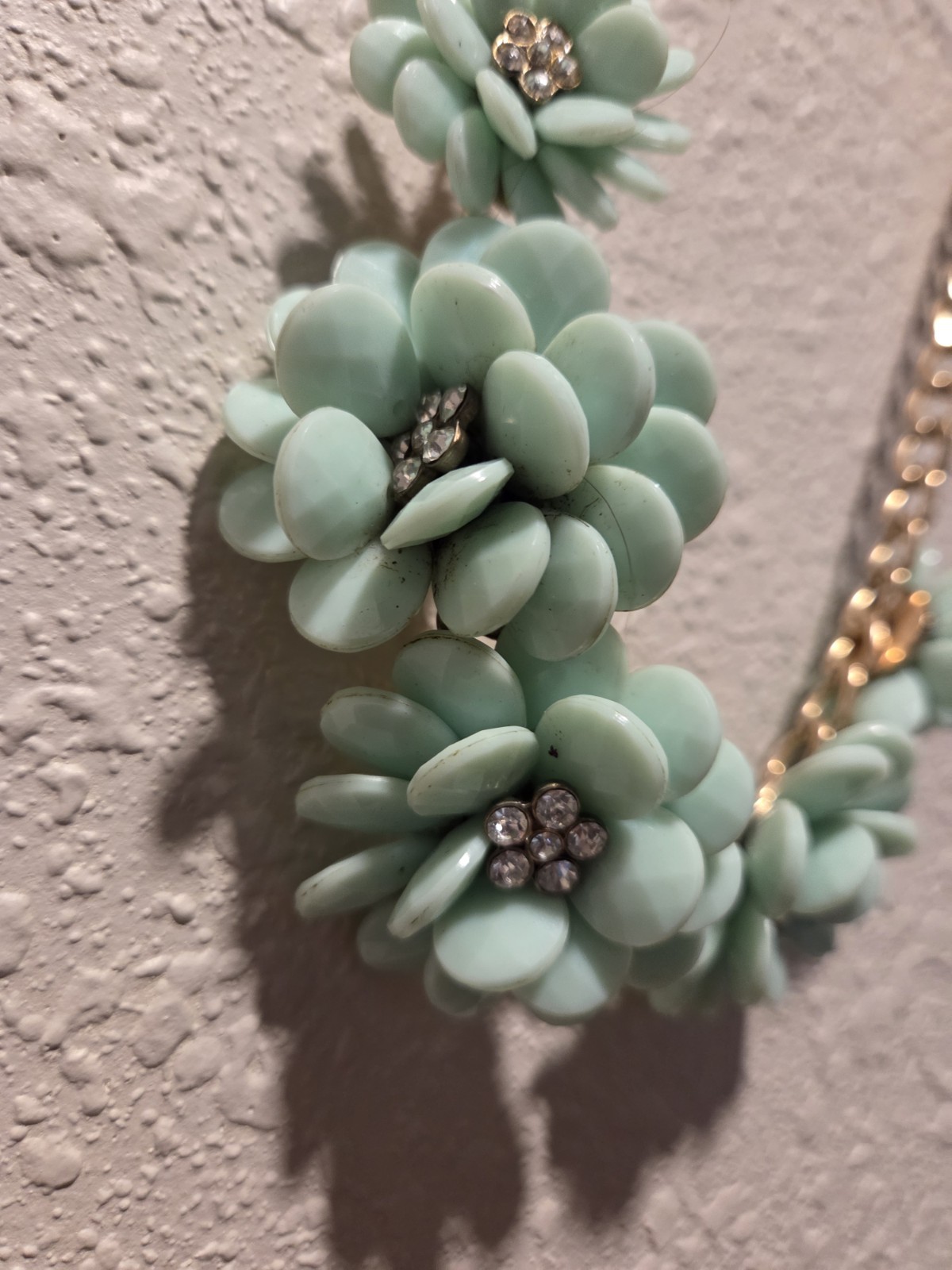 Green Floral Statement Necklace Rhinestone Crystal Cluster Curb Link Adjustable