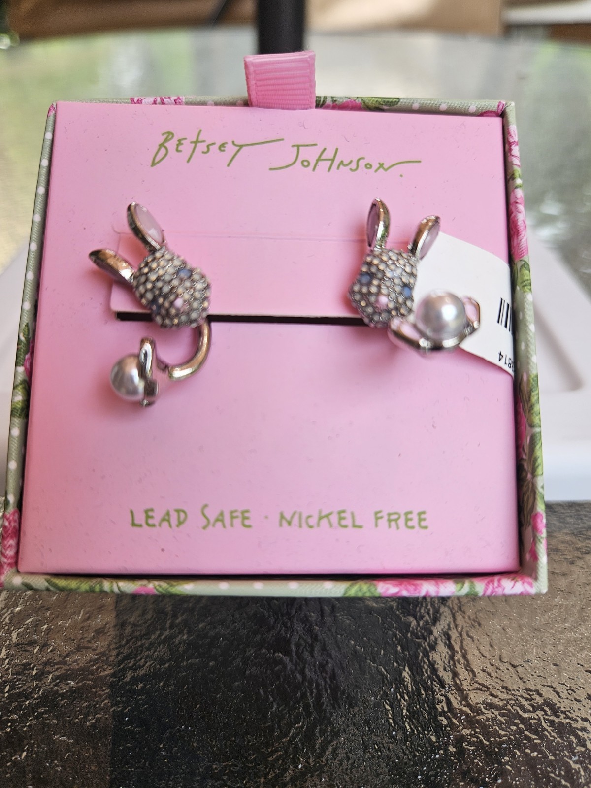 Betsey Johnson Bunny Rabbit Barbell Jacket Earrings, NWT