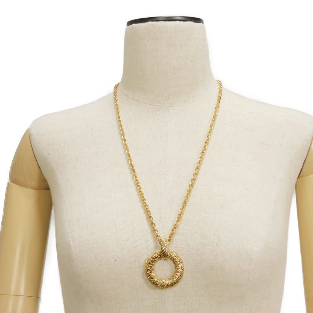 SAINT LAURENT PARIS Round Twist Circle Pendant Necklace Gold Plated Pipe R…
