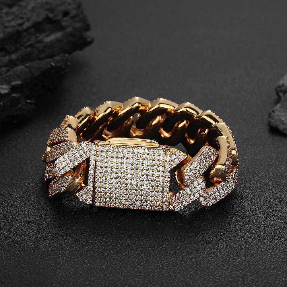 25mm 18k Gold Plated Miami Hip Hop Zircon Rhomboid Cuban Link Bracelet