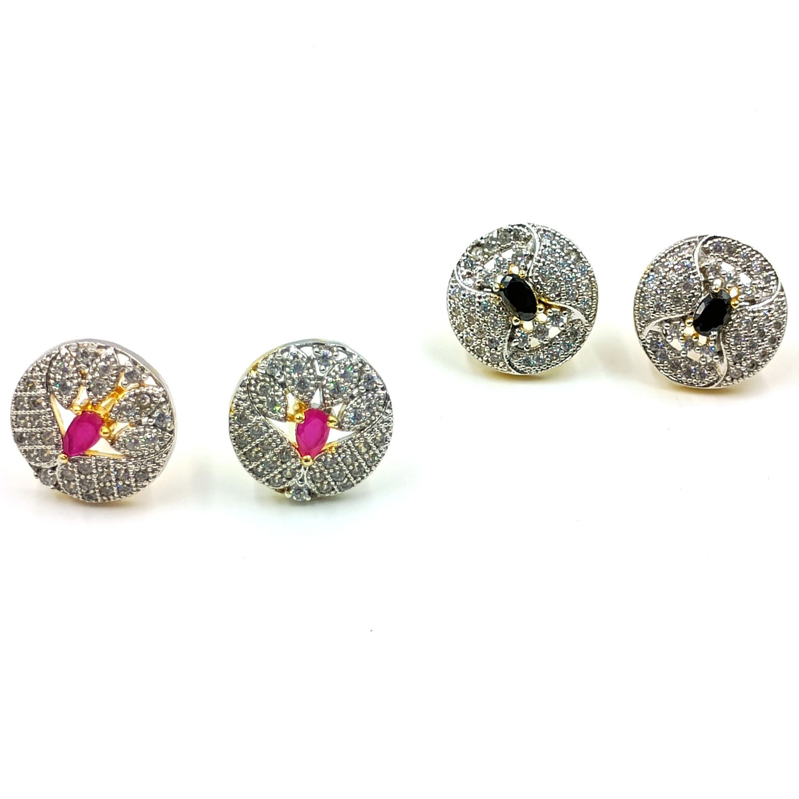 Ruby & Black Onyx CZ Stud Earrings 22k Gold Plated Traditional Indian Jewelry