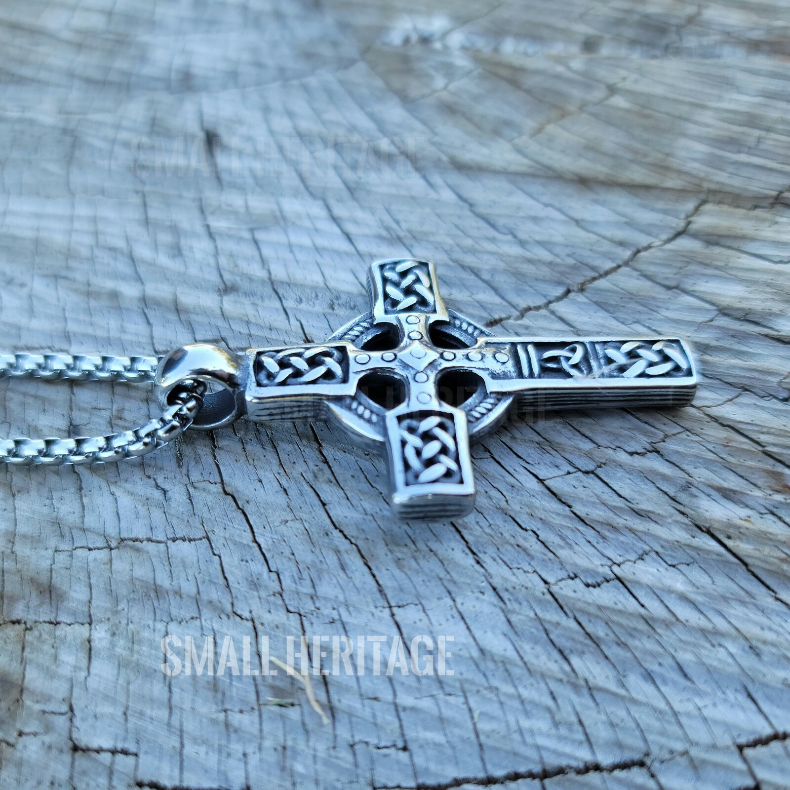 Small Heritage Celtic Irish Cross Necklace Stainless Steel Norse Viking Knot Men