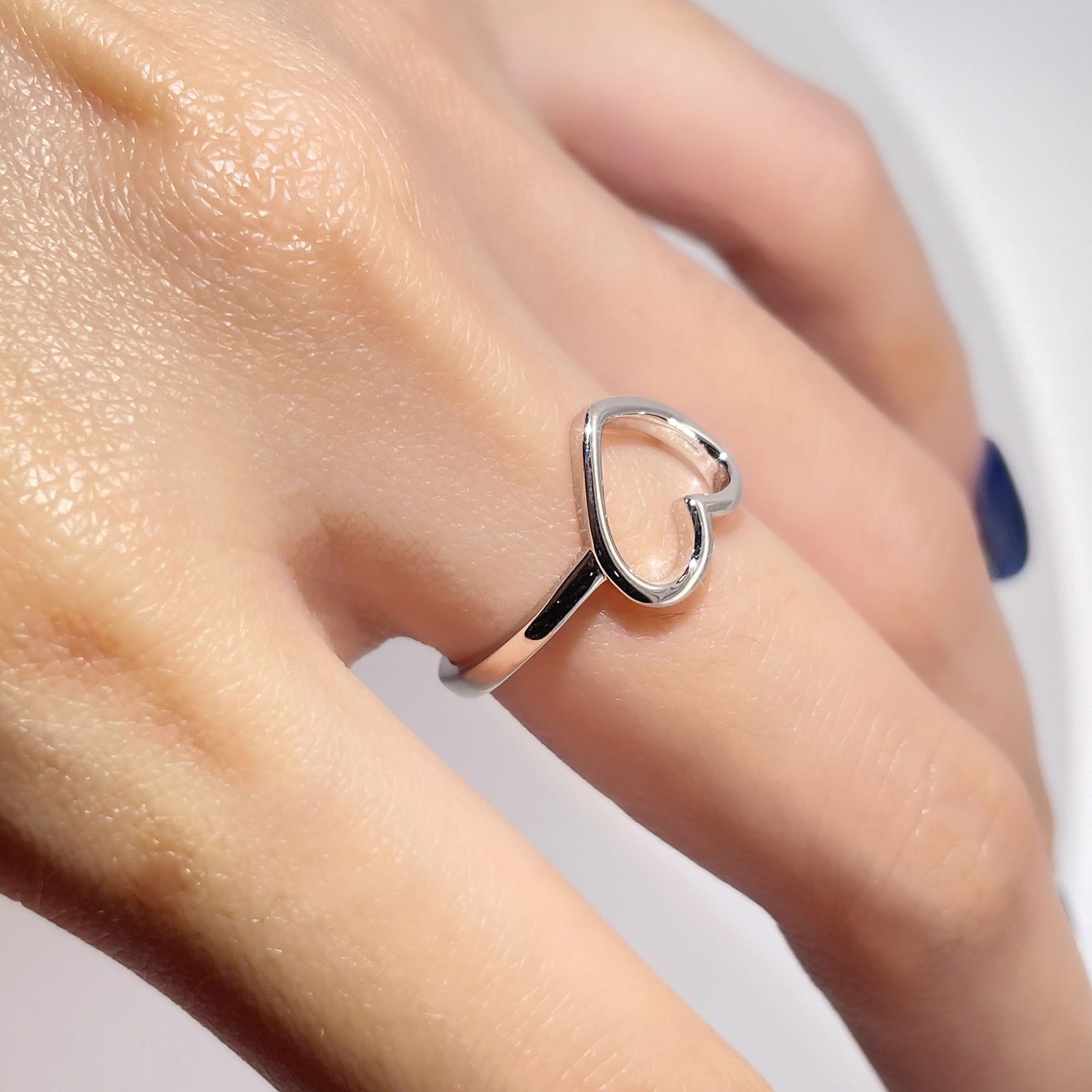 18K Gold Plated Open Heart Promise Ring for Women, Minimalist Stackable Jewelry