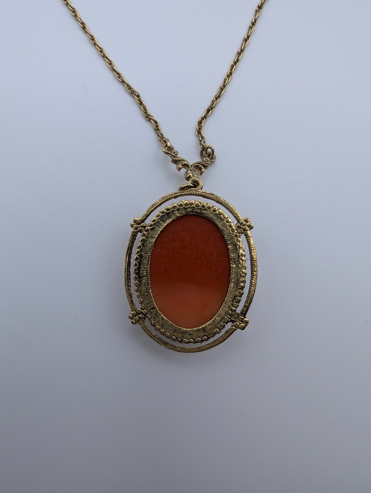 1928 Jewelry Cameo Pendant Necklace Coral White Gold Tone Victorian Revival