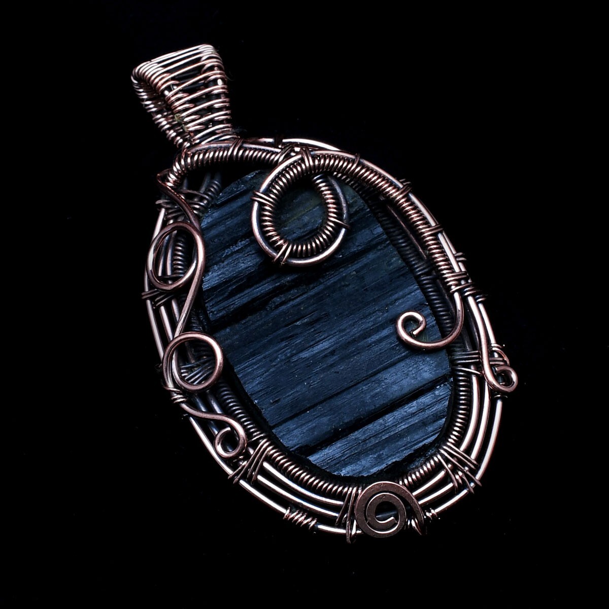 Beautiful Black Tourmaline Gemstone Handmade Copper Wire Pendant Jewelry CCP 043