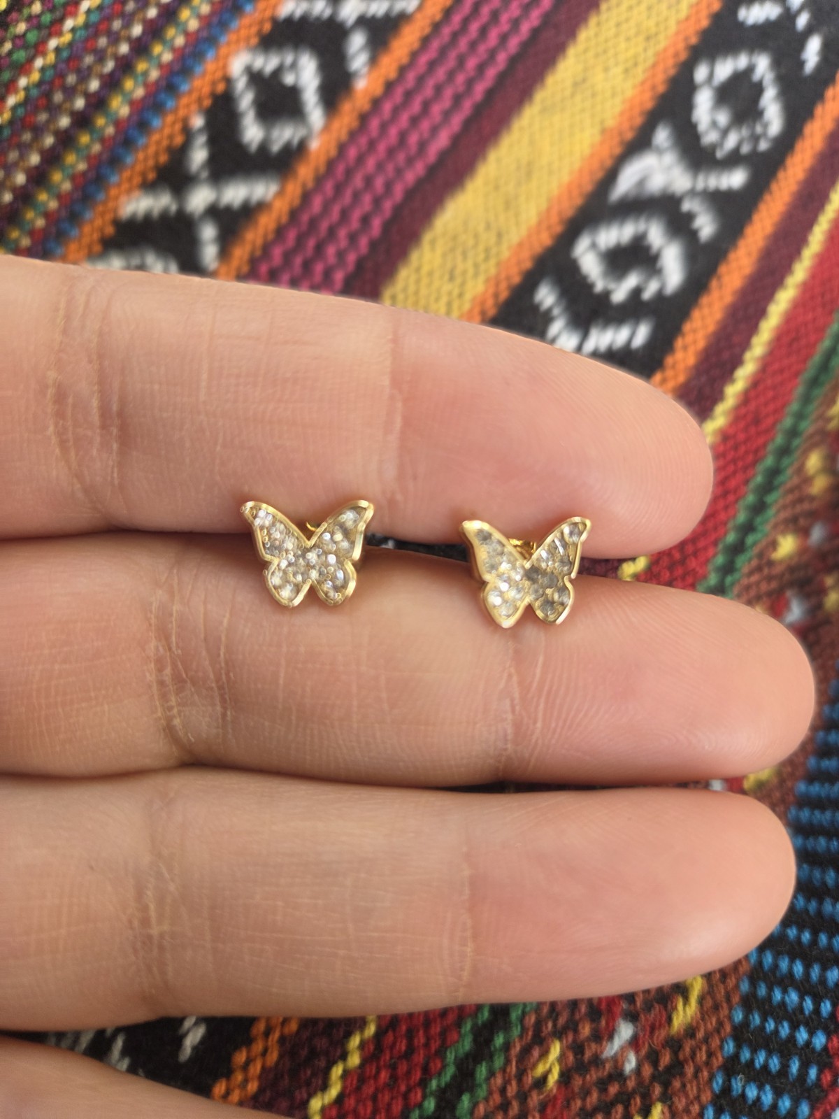 Gold Tone Butterfly Pavé Clear Rhinestone Stud Earrings, Butterfly Back