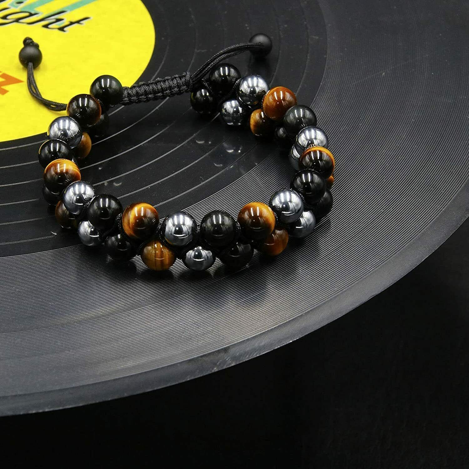 Men 8mm Beads Bracelet Triple Protection Black Obsidian Hematite Bracelet