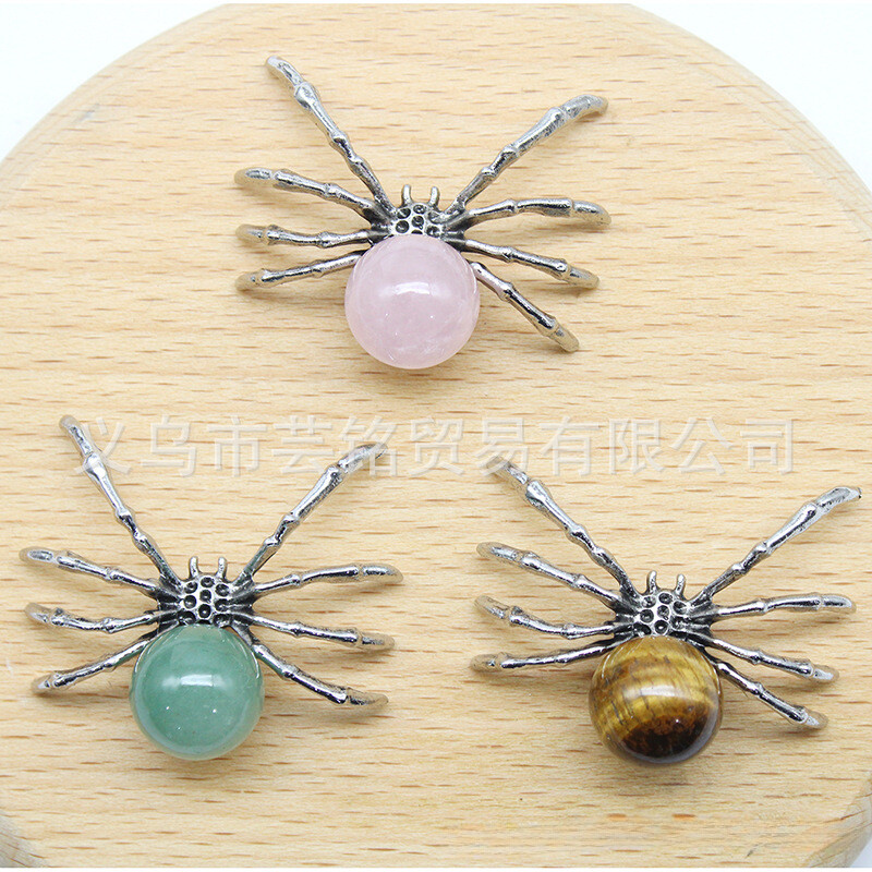 10pcs Mixed Natural Stone Alloy Long Legged Spider Pendants DIY Jewelry Making