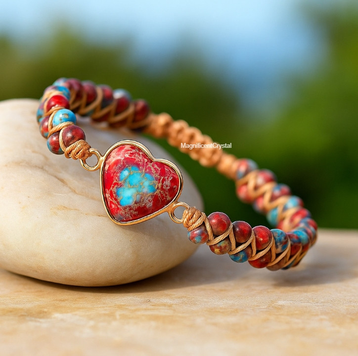 High-Quality Hand Braided Bracelet Women’s Heart Charm Gemstone Healing Jewelry
