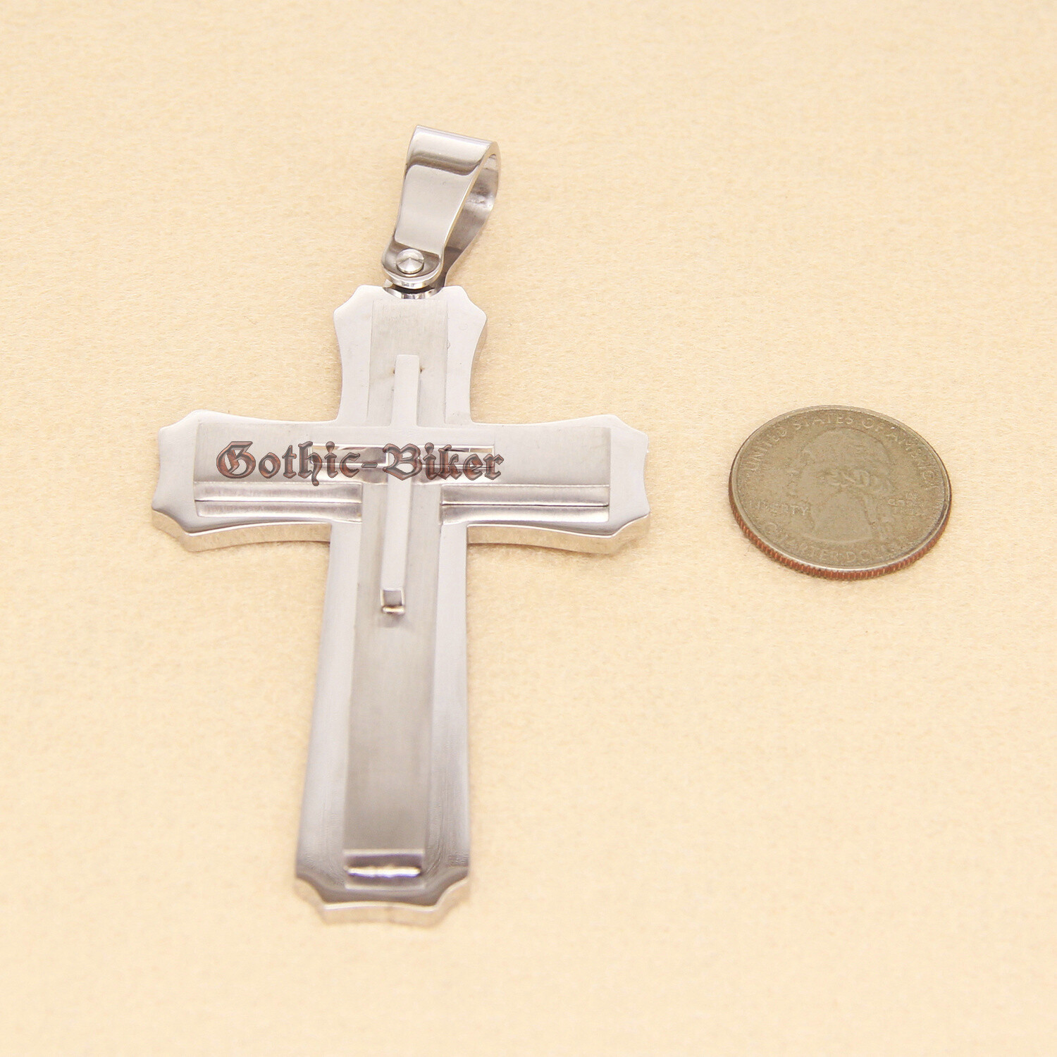 Men’s HUGE Large Heavy Solid 316L Stainless Steel Cross Pendant Necklace 3 Layer