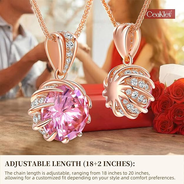 CeaKIev 6.0Carat (12.0mm) Round Cubic Zirconia Pendant Necklace 41 Accent Diamon