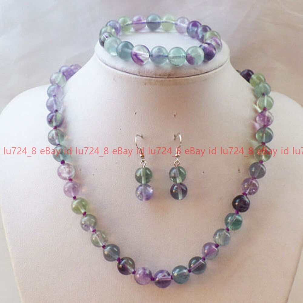 Pretty 10mm Variety of Gemstone Round Beads Necklace Bracelet Earrings Set