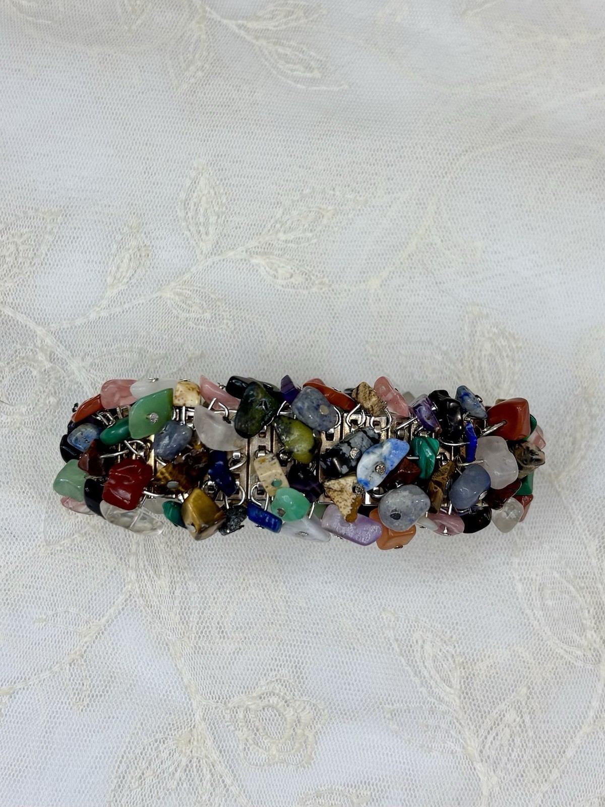 Handmade Multi Gemstone Stainless Steel Watchband Stretch Cluster Bracelet 126pc