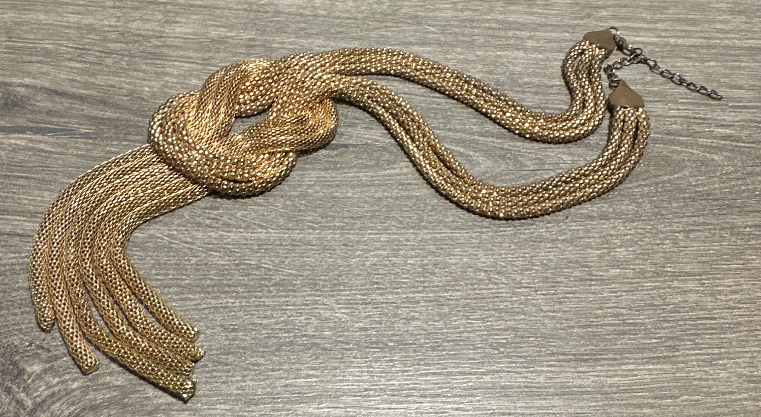 Gold Tone Snake Chain Knot Tassel Lariat Y-Drop Necklace Adjustable Lobster