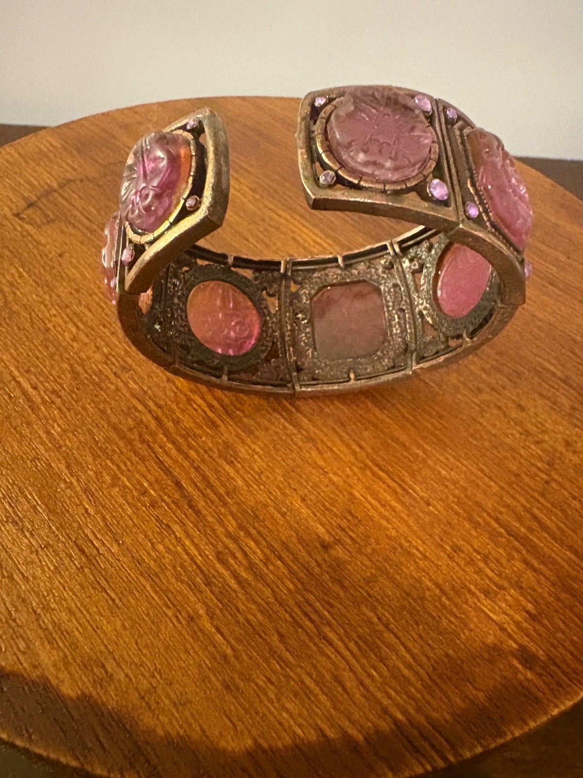 3 Vintage Chunky Slip on Bangle Bracelets Brass Pink Copper Mix