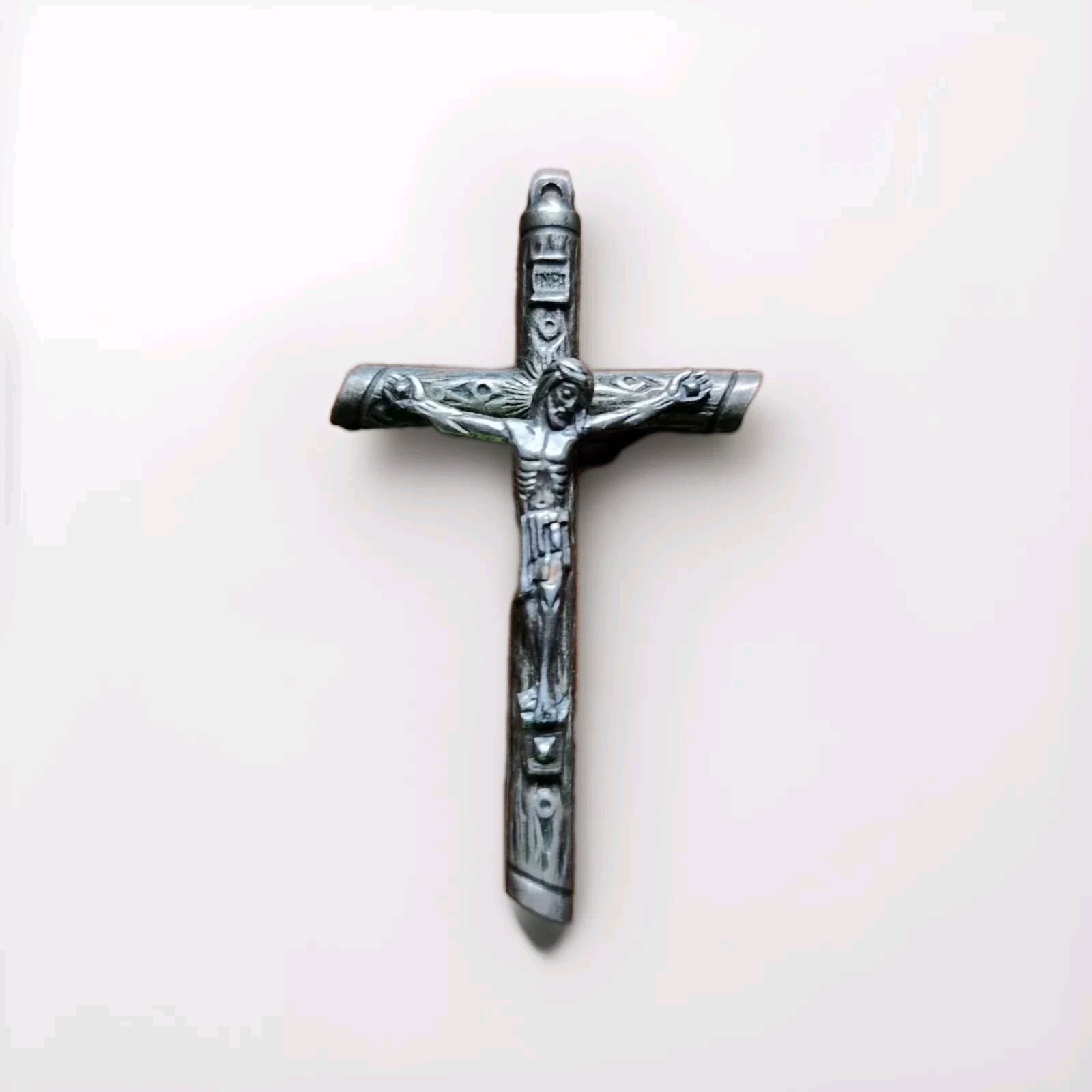 Crucifix Cross Pendant Metal Rosary Pendant 2.25″ Necklace ITALIAN
