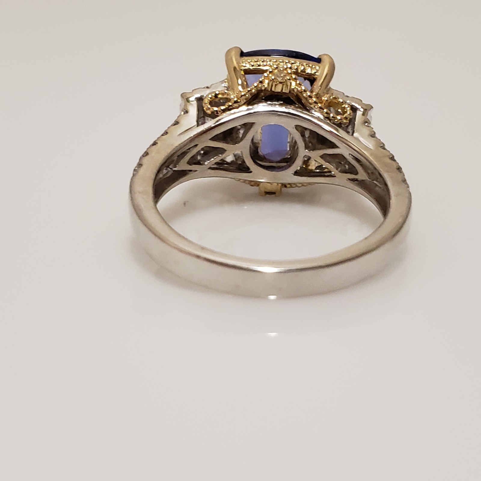 EFFY 18k Two Tone Yellow & White Gold Tanzanite Diamond Ring Size 7.5
