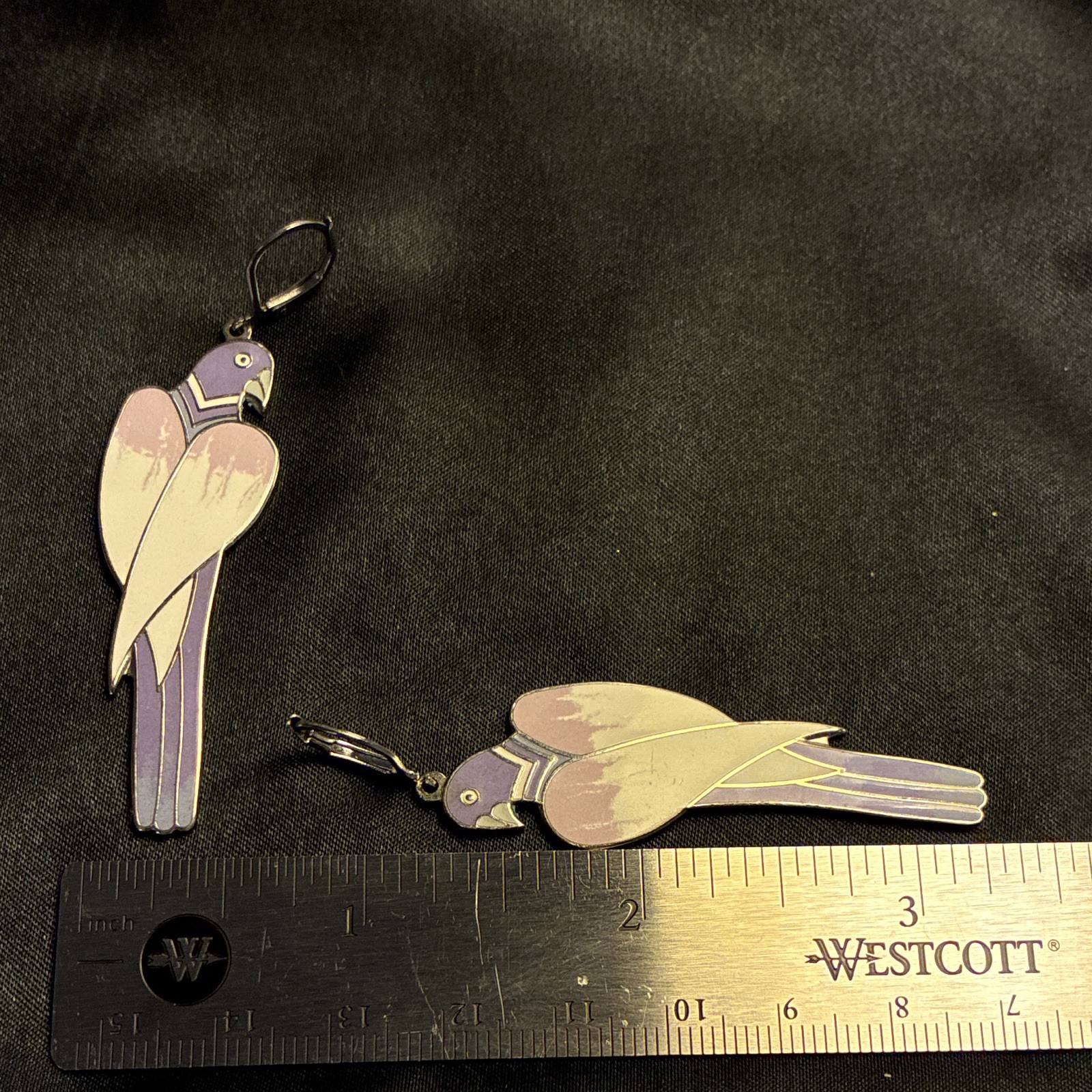 Laurel Burch Cezanne Purple Pink White Enamel Bird Dangle Earrings