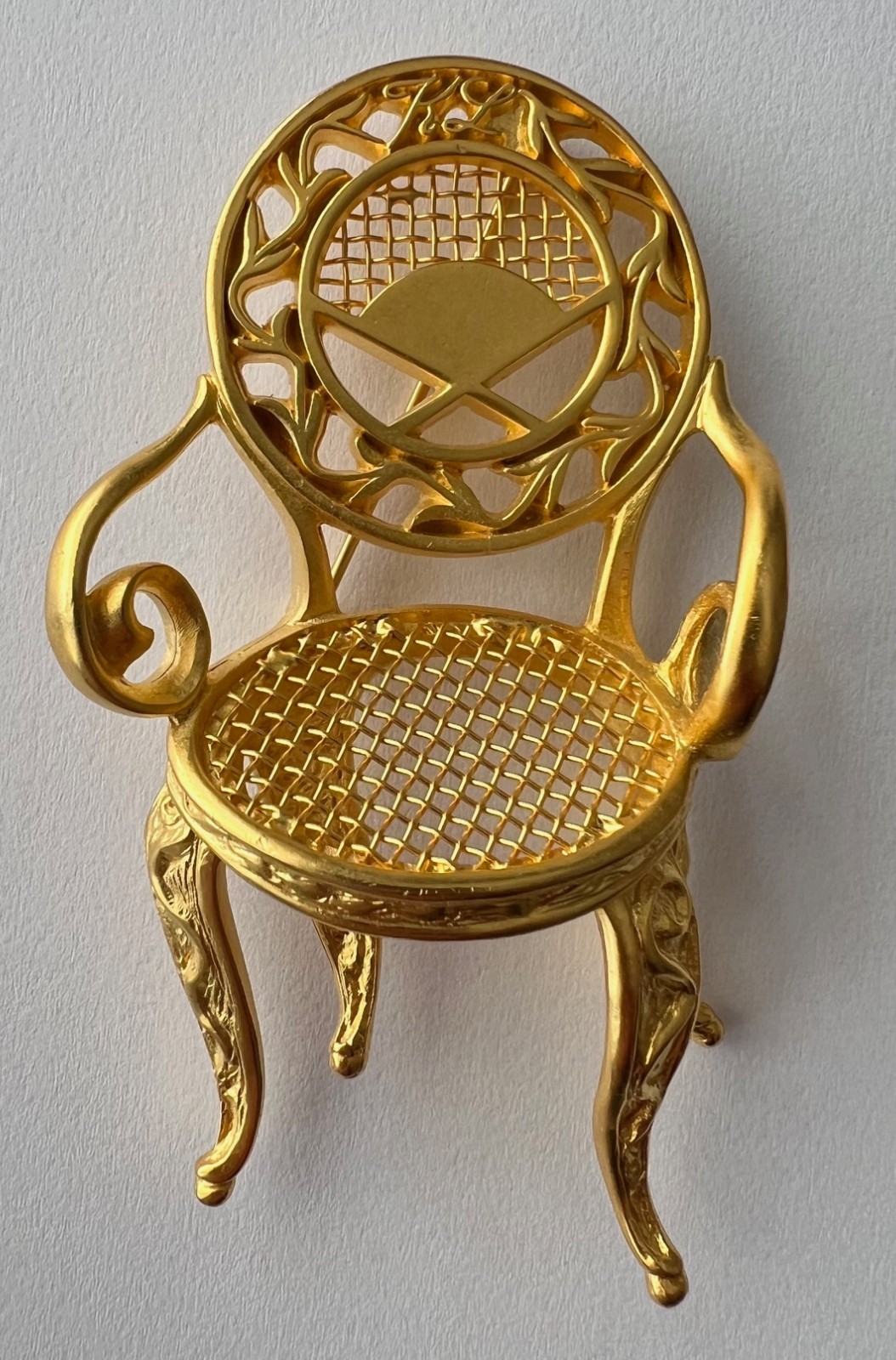 Karl Lagerfeld Iconic Vintage Oversized Gold Tone Rococo Louis XV Chair Brooch